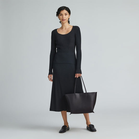 The Luxe Medium Italian Leather Tote | Black