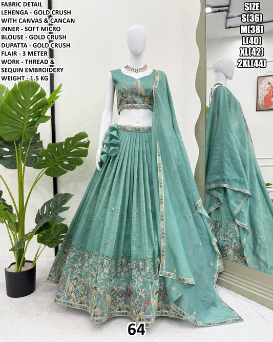 Sea Green Embroidered Designer Lehenga Choli Set with Dupatta