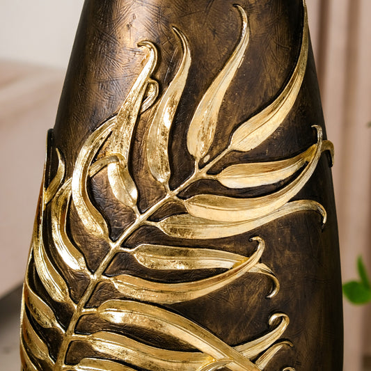 Gold Leaf Sculpted Flower Vase For Floor