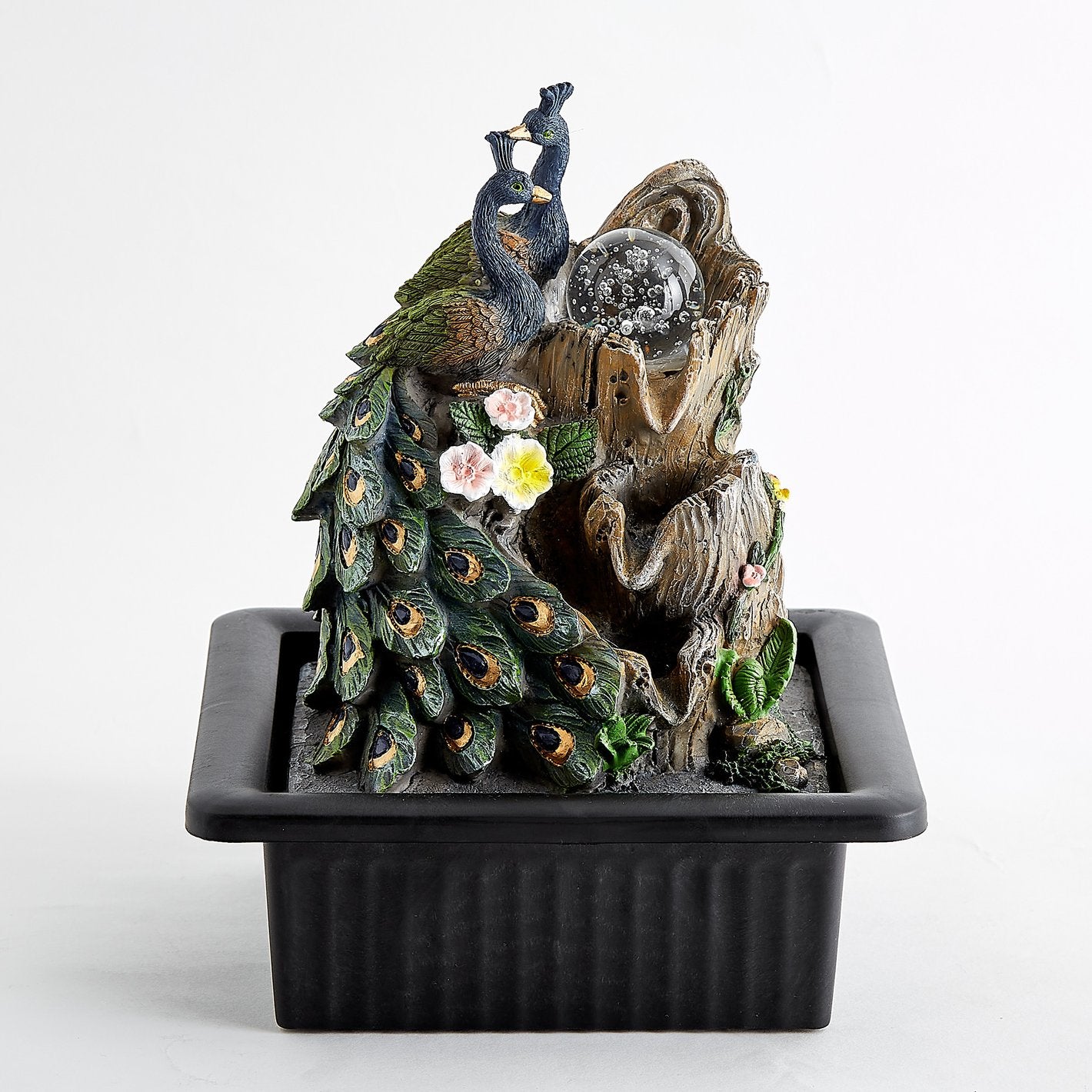 Corsica Alpine Polyresin Mini Peacock Water Fountain - 20.5x17x25cm
