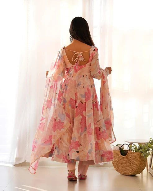 Beautiful Georgette Three Piece Baby Pink Anarkali Suit Set