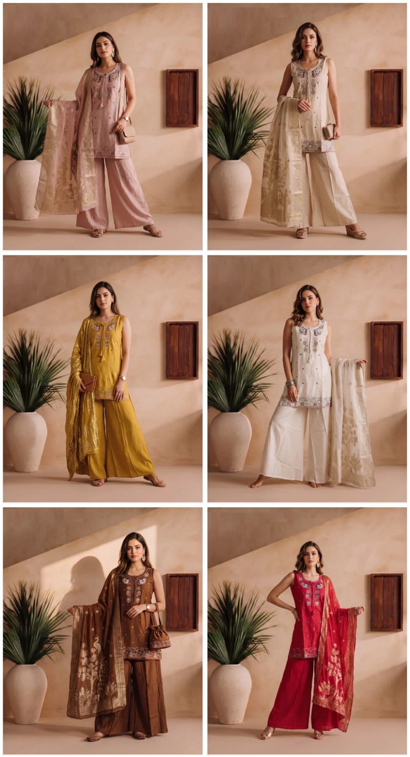 Roman Embroidered Designer Kurti Set