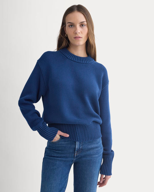 Oversized Cocoon Crew in Elevated Cotton | Estate Blue