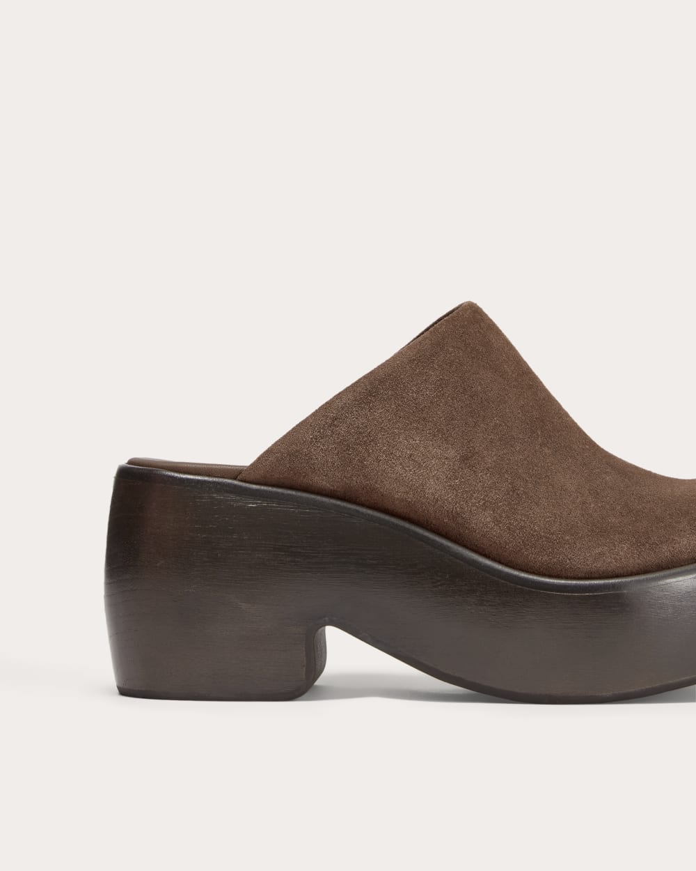 The Wooden Puffa Clog | Dark Umber Suede