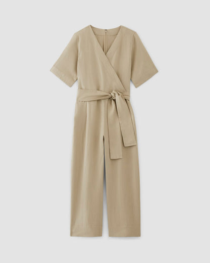 The Wrap Jumpsuit in Linen | Trench Coat Khaki