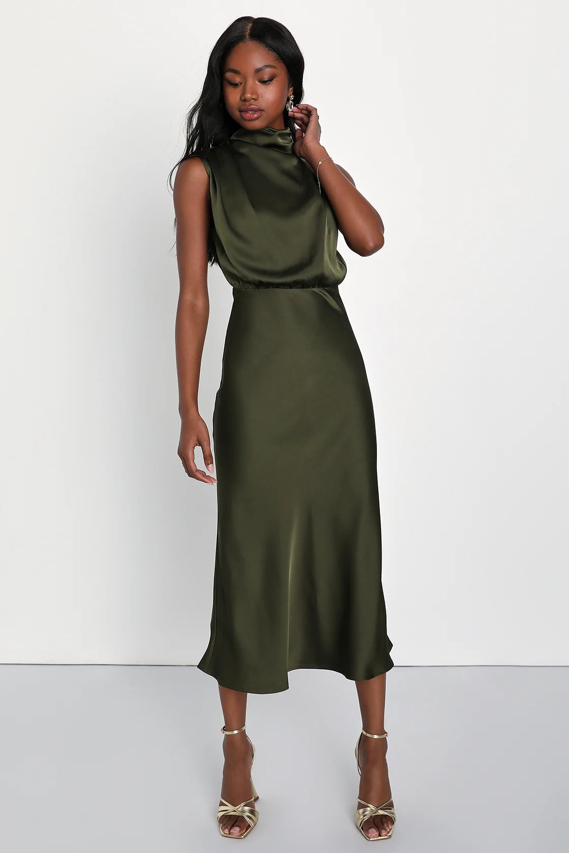 Distinctive Charm Satin Asymmetrical Midi Dress