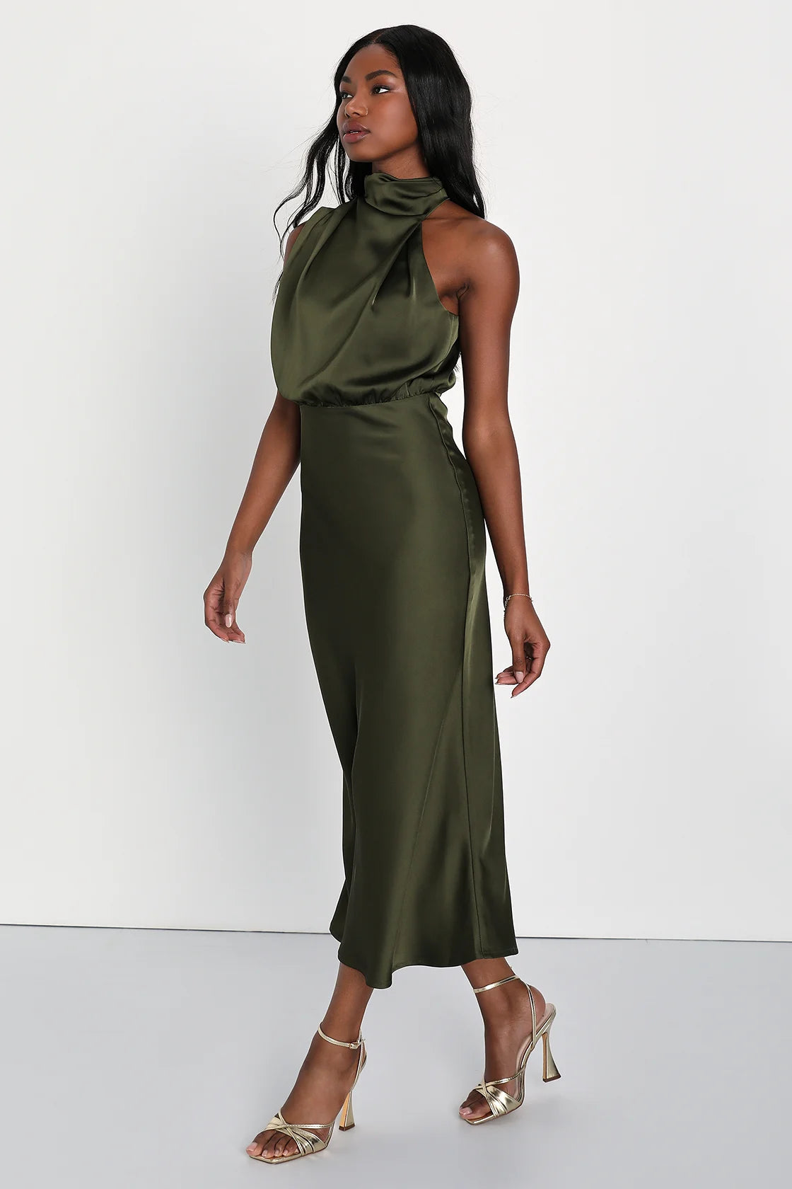 Distinctive Charm Satin Asymmetrical Midi Dress