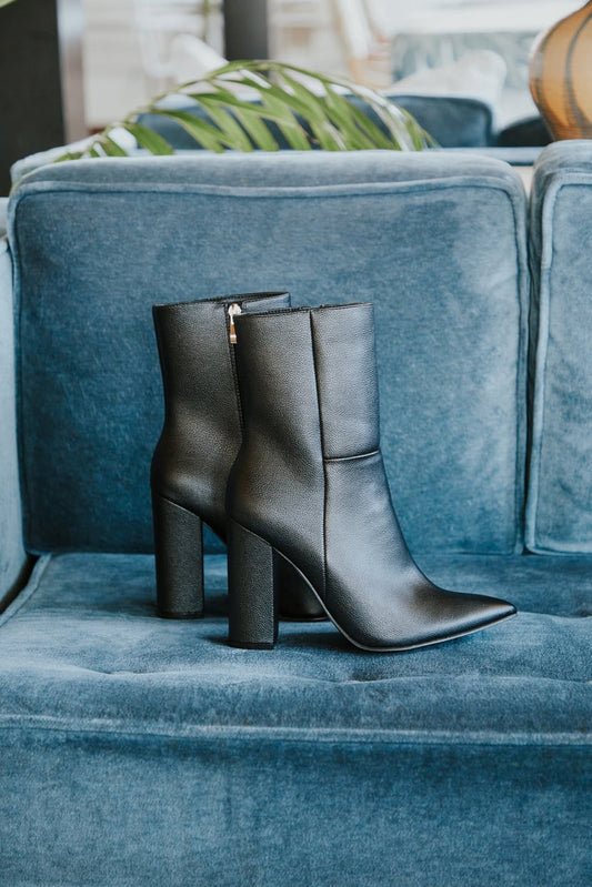 Dawson Black Pebble Pointed-Toe Mid Calf Boots