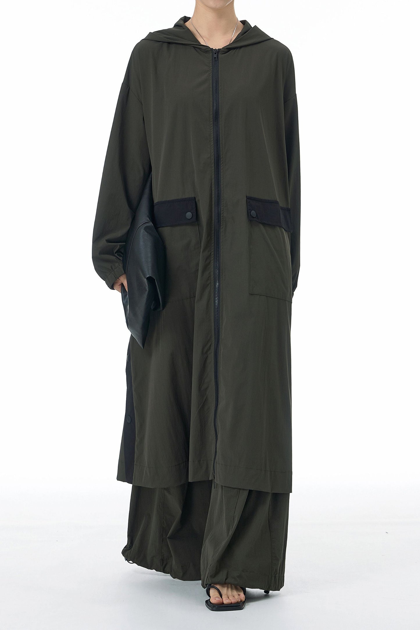 SnapHood Green Zippered Trench Coat