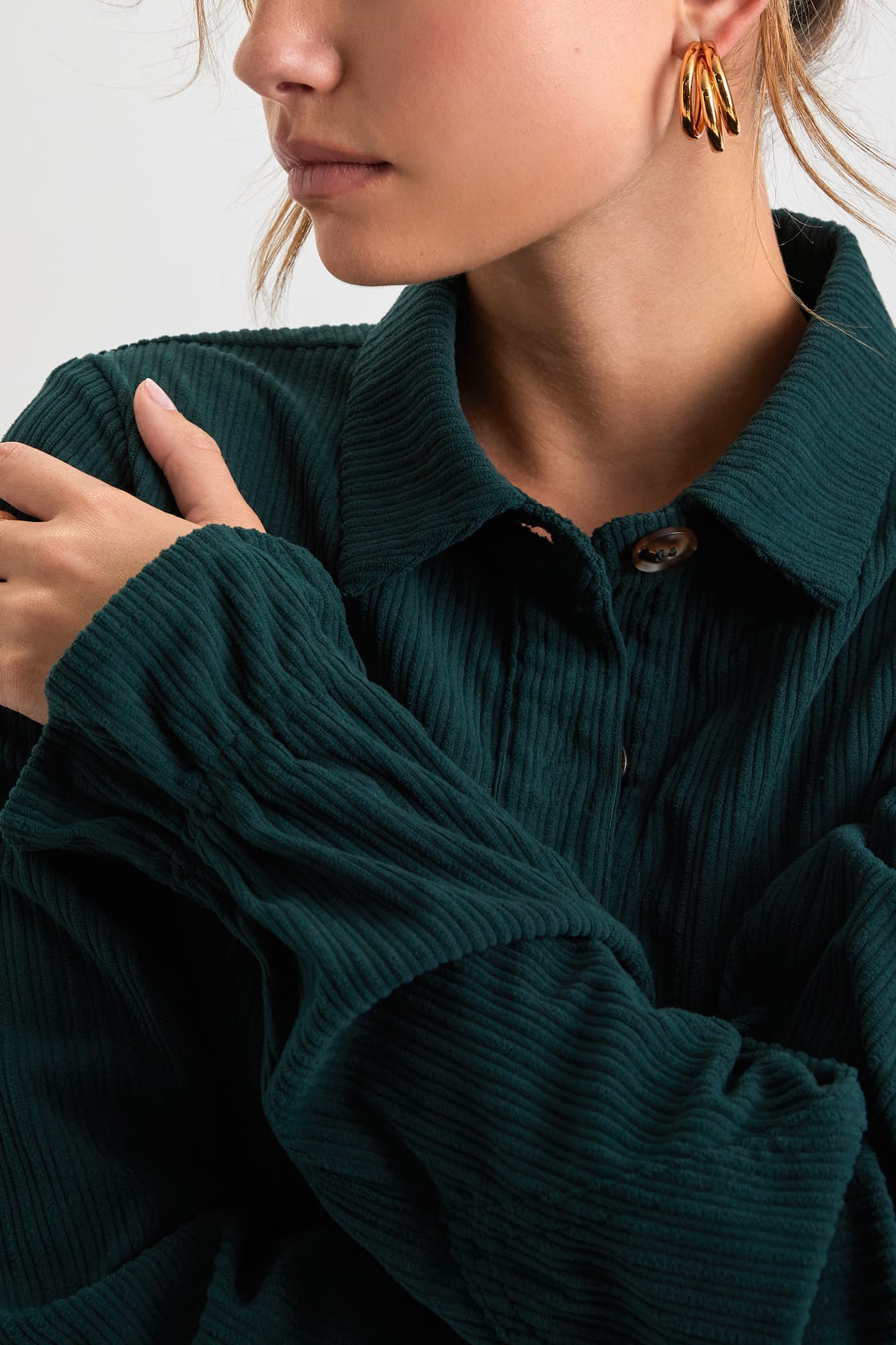 Autumn Mood Emerald Corduroy Mini Dress With Pockets