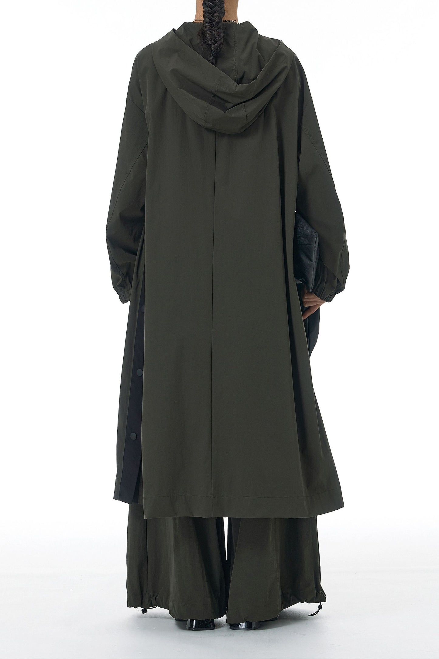 SnapHood Green Zippered Trench Coat