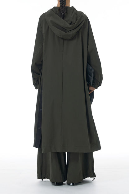 SnapHood Green Zippered Trench Coat