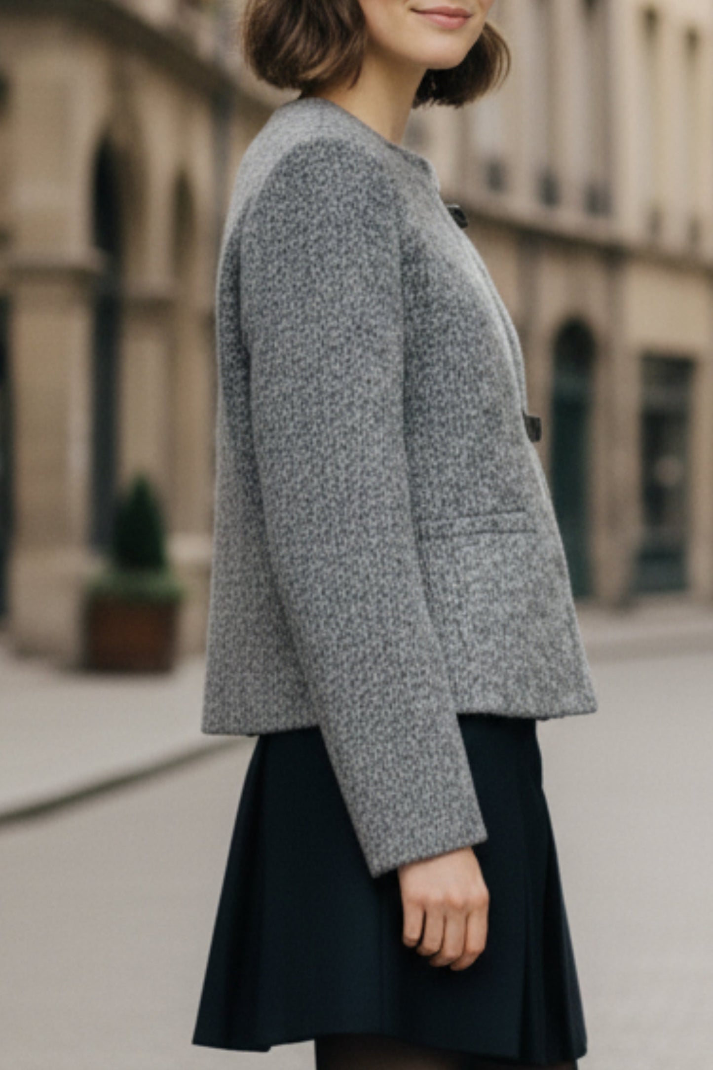 Ash Grey Double-Sided Cashmere Buckle Blazer