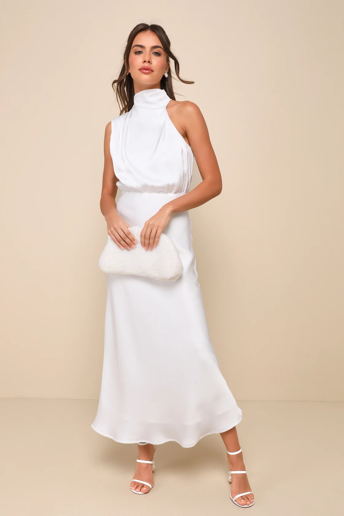 Distinctive Charm Satin Asymmetrical Midi Dress