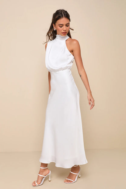 Distinctive Charm Satin Asymmetrical Midi Dress
