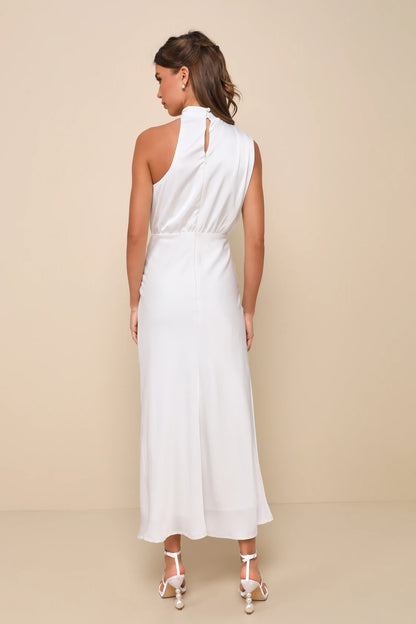 Distinctive Charm Satin Asymmetrical Midi Dress