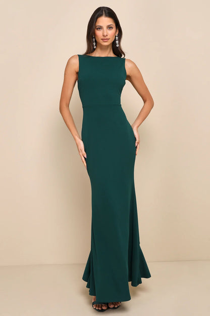 Exquisite Refinement Black Backless Bow Ruffled Maxi Dress
