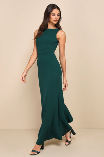 Exquisite Refinement Black Backless Bow Ruffled Maxi Dress
