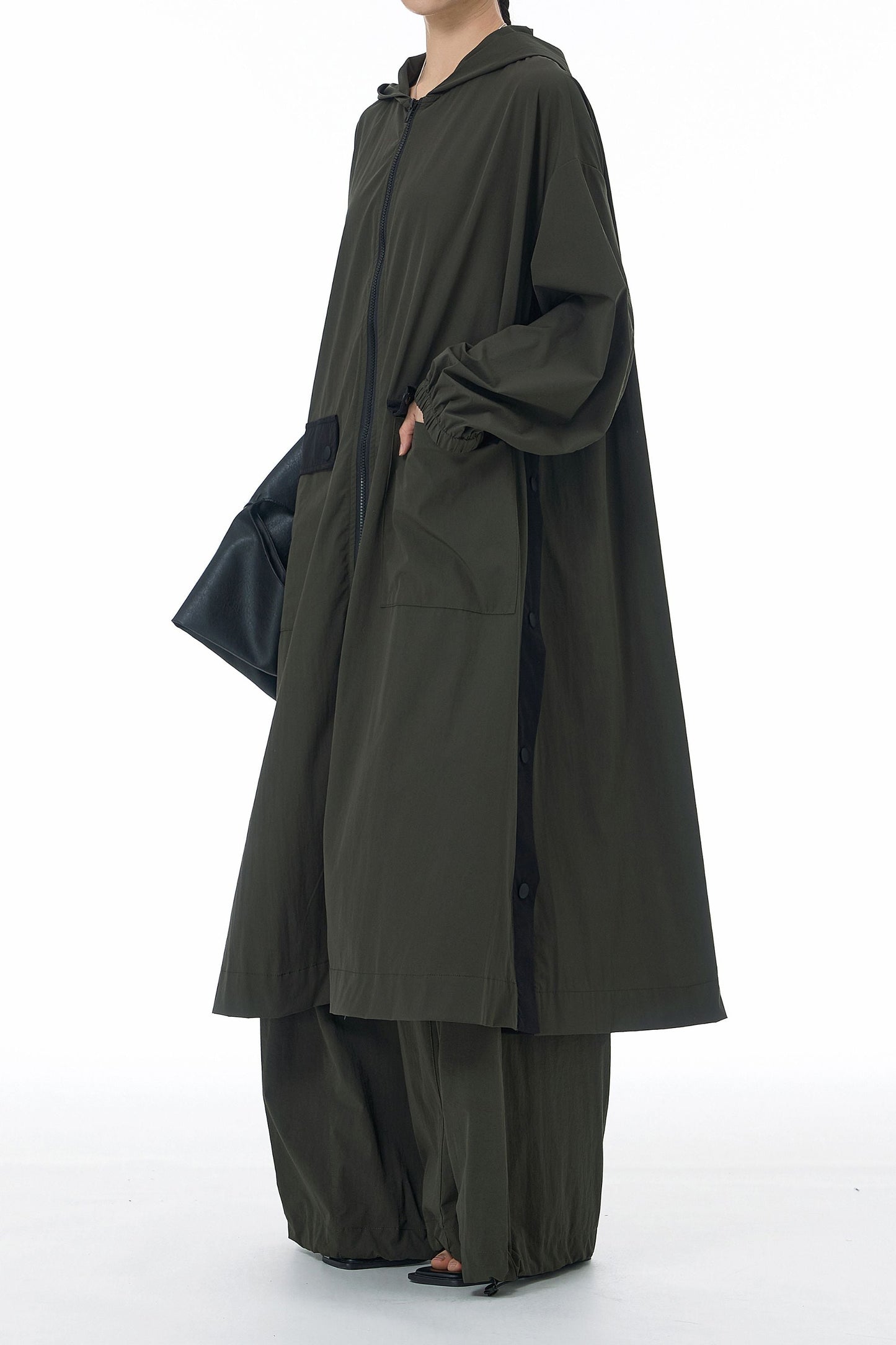 SnapHood Green Zippered Trench Coat