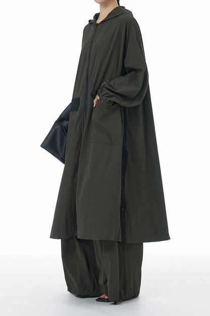 SnapHood Green Zippered Trench Coat