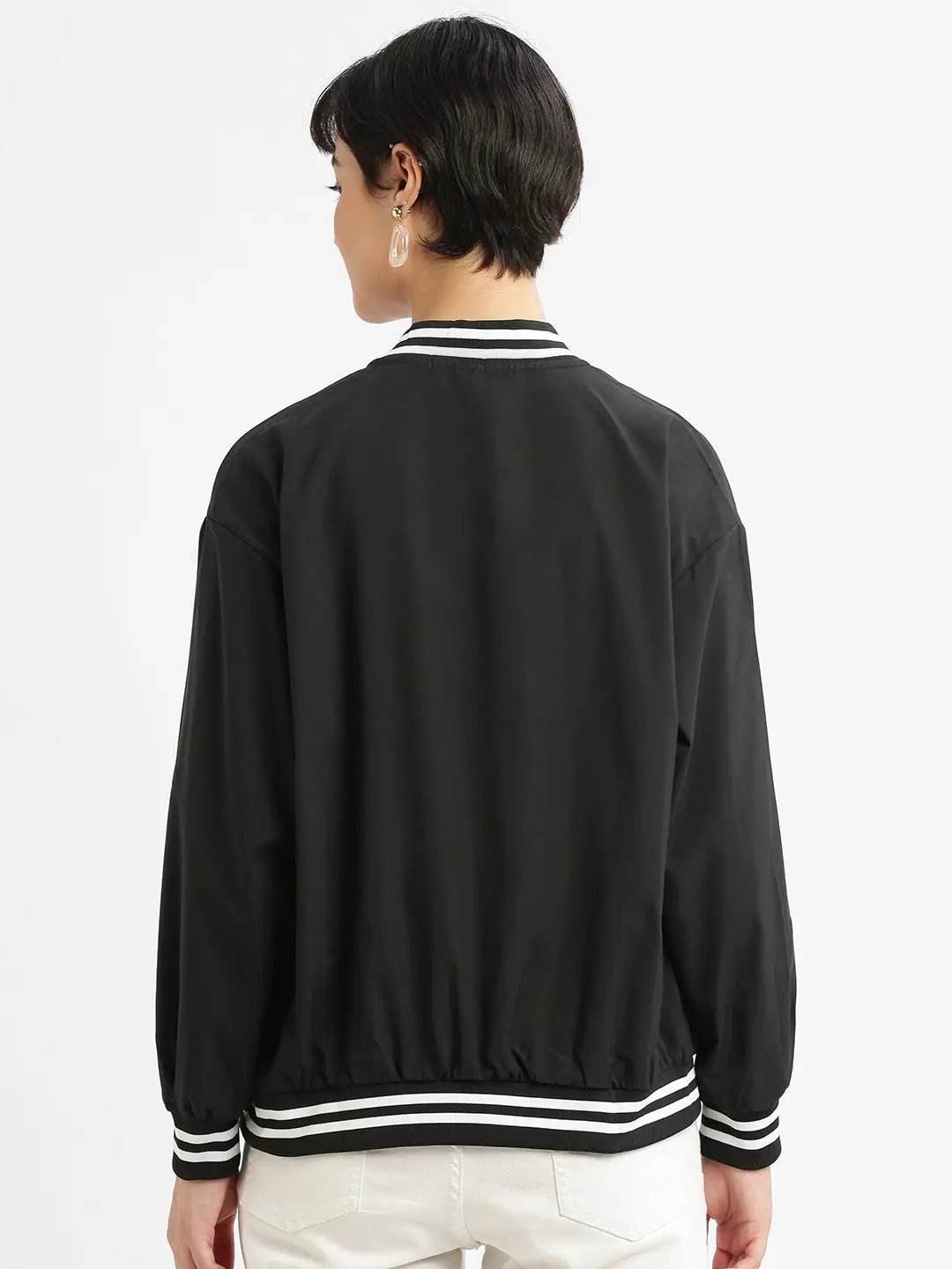 Women's Black Windcheater Crop Bomber Jacket