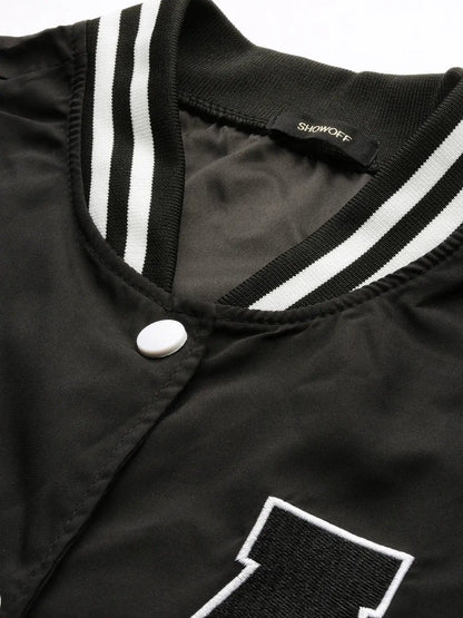 Women's Black Windcheater Crop Bomber Jacket