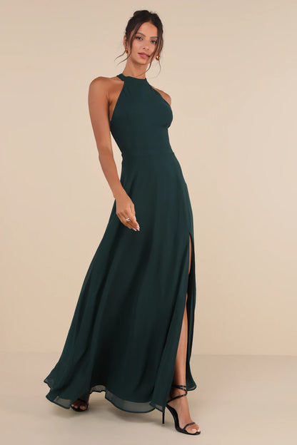 Confidently Charismatic Black Backless Halter Maxi Dress | Tangel Top