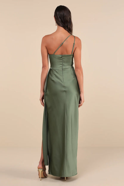 Signature Elegance Satin One-Shoulder Maxi Dress