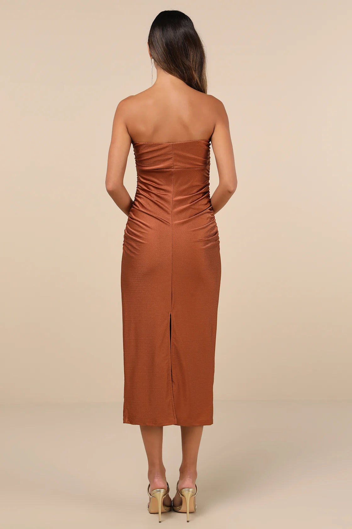 Gorgeous Reputation Dark Green Strapless Ruched Midi Dress