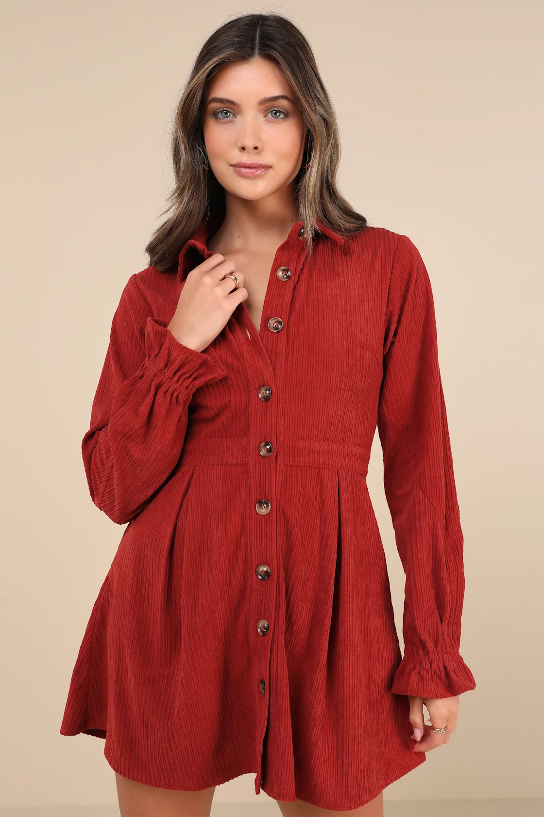 Autumn Mood Emerald Corduroy Mini Dress With Pockets