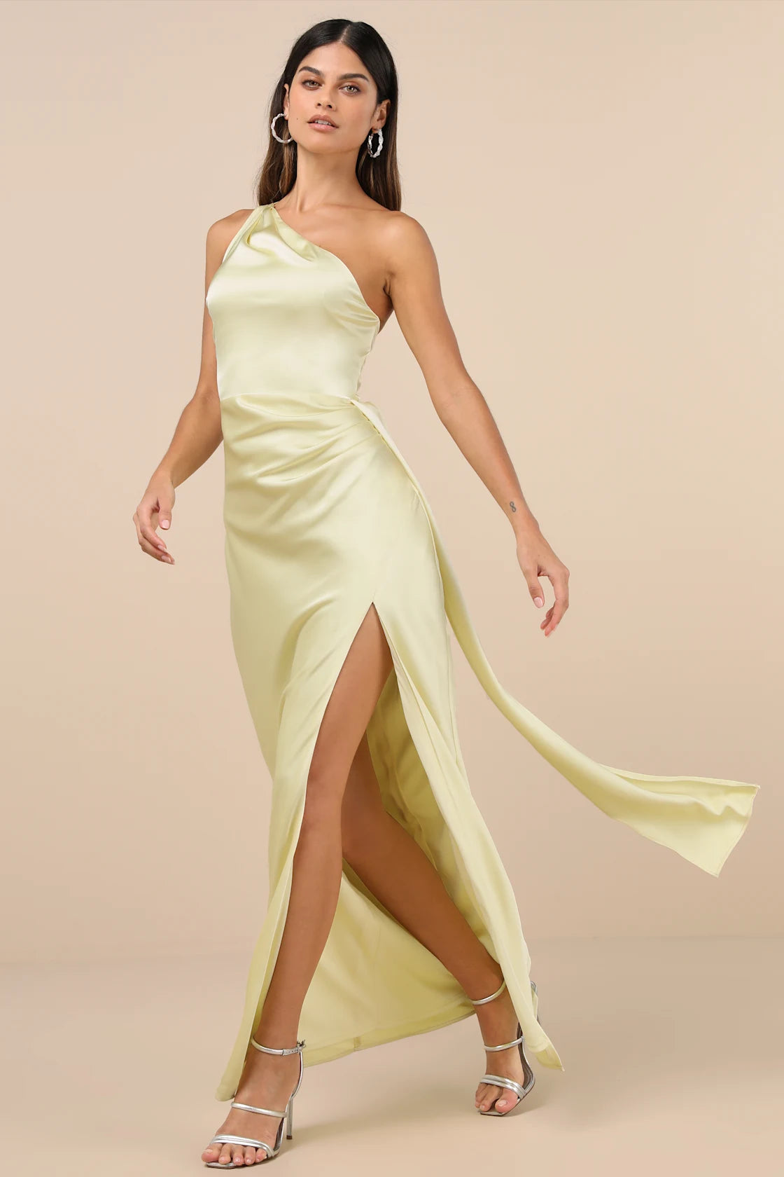 Signature Elegance Satin One-Shoulder Maxi Dress