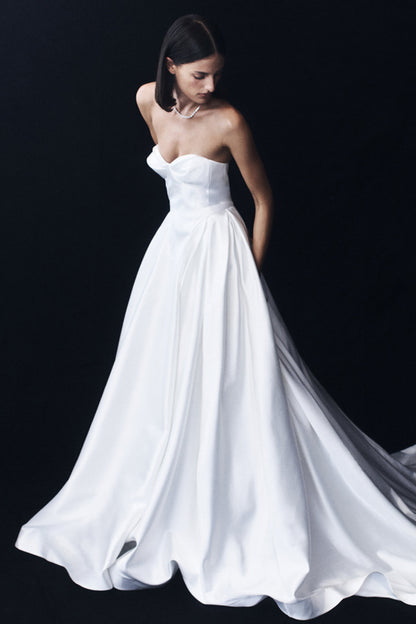 Delphine Satin Strapless Maxi Gown - White