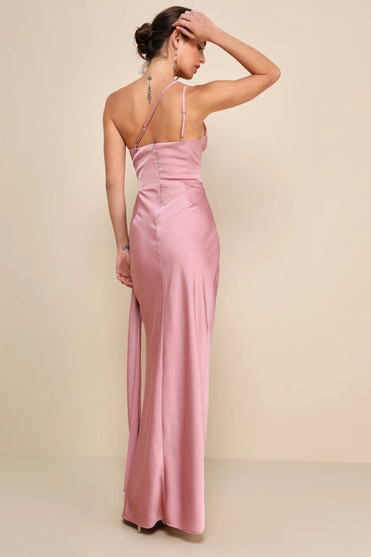 Signature Elegance Satin One-Shoulder Maxi Dress