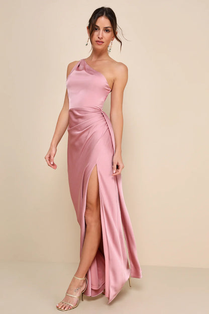 Signature Elegance Satin One-Shoulder Maxi Dress