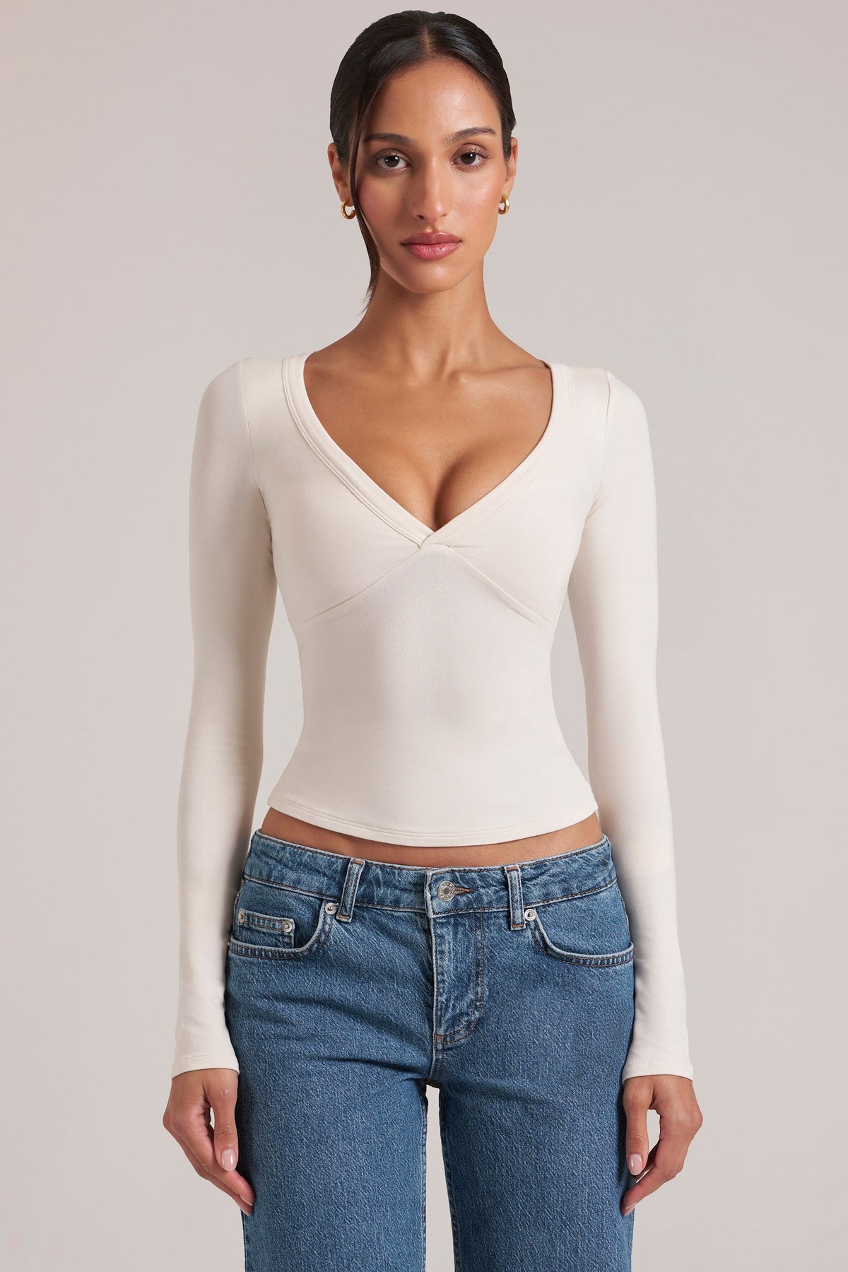 V-Neck Long-Sleeve Top in Vanilla