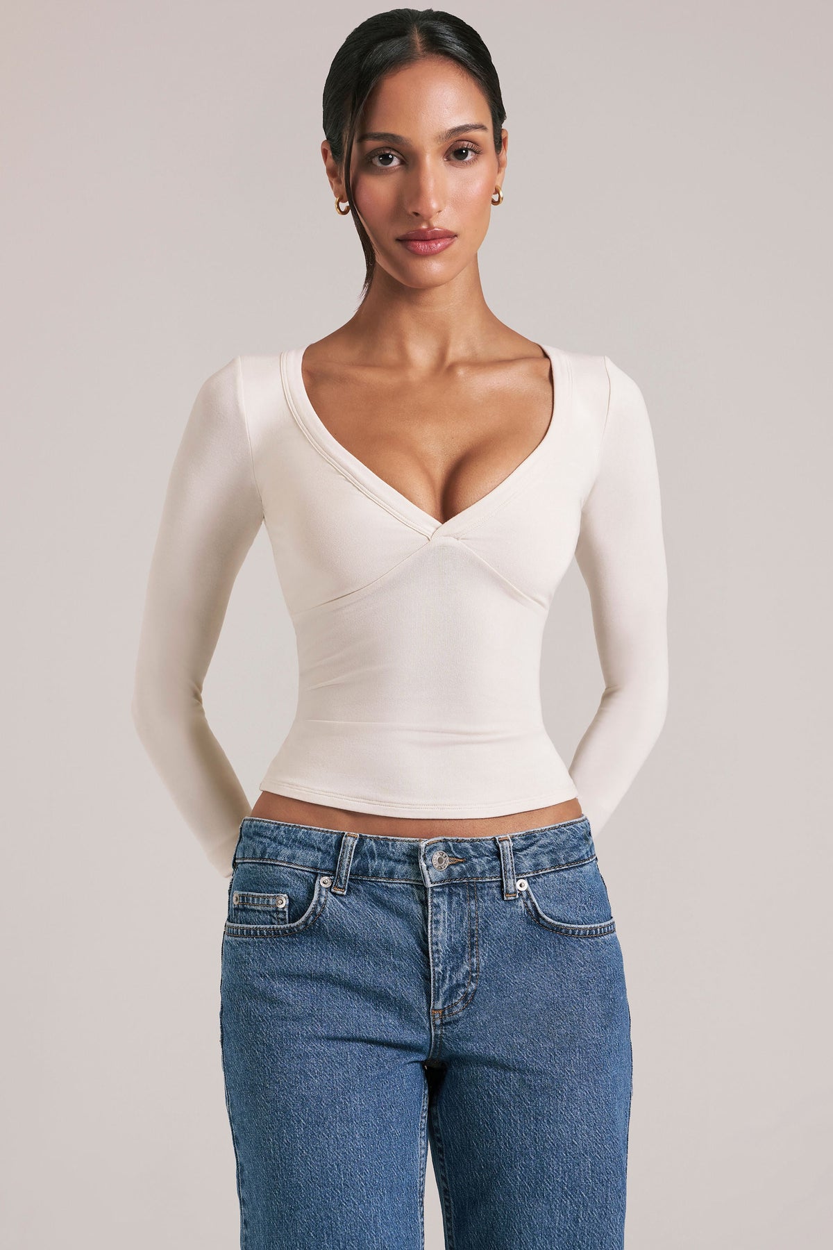 V-Neck Long-Sleeve Top in Vanilla