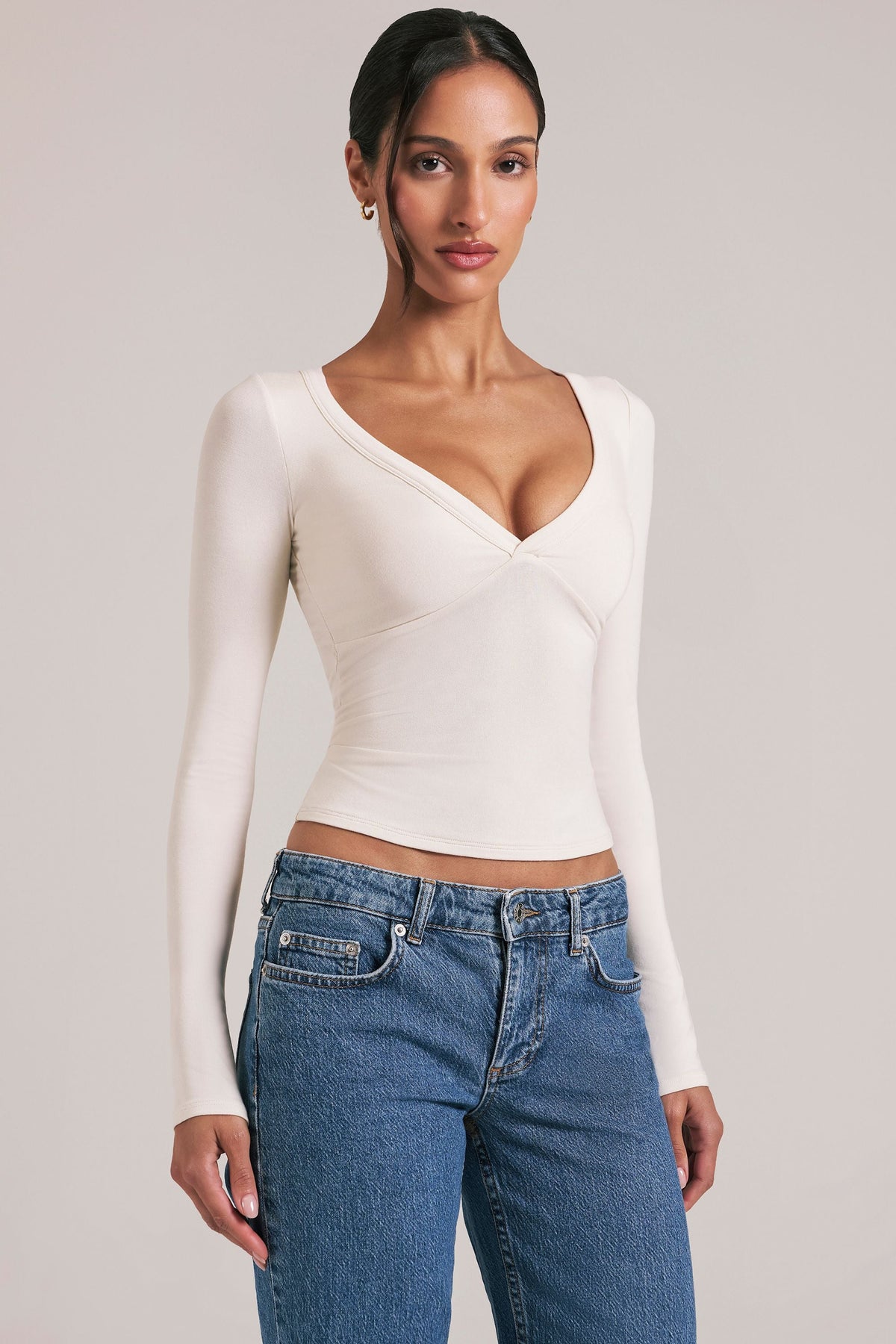 V-Neck Long-Sleeve Top in Vanilla