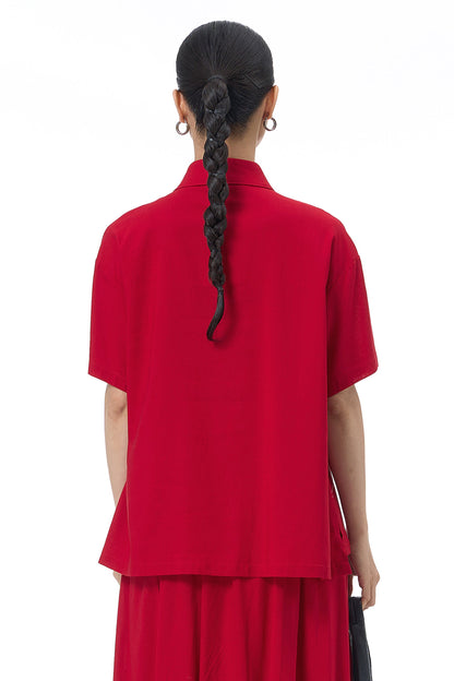 Crimson Pleat Oversized Shirt