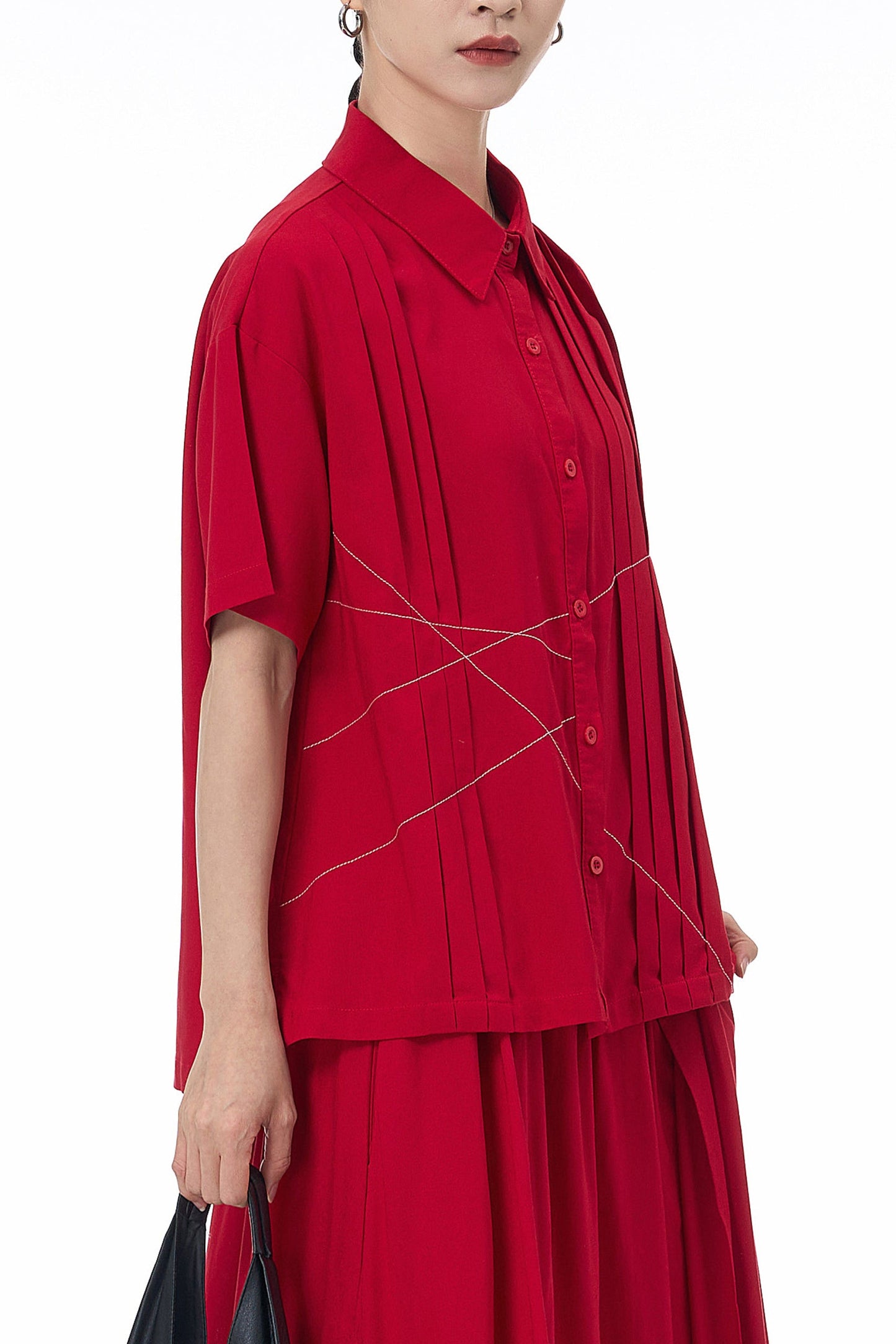 Crimson Pleat Oversized Shirt