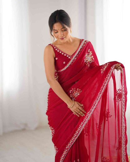 Space Silk Original Beads Work Party Saree