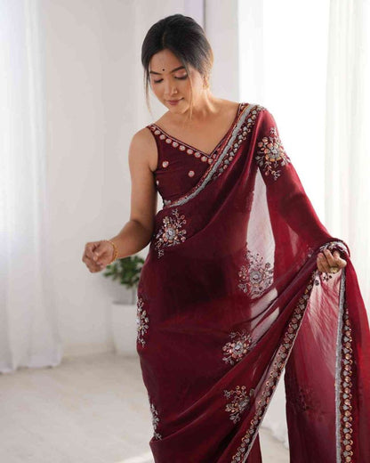Space Silk Original Beads Work Party Saree