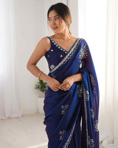 Space Silk Original Beads Work Party Saree