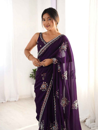 Space Silk Original Beads Work Party Saree