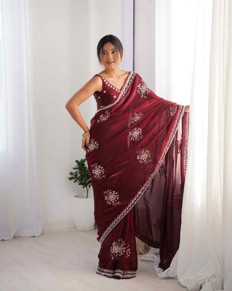 Space Silk Original Beads Work Party Saree