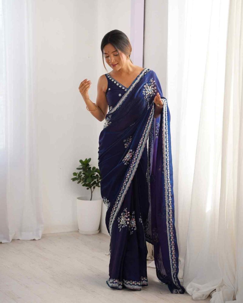 Space Silk Original Beads Work Party Saree