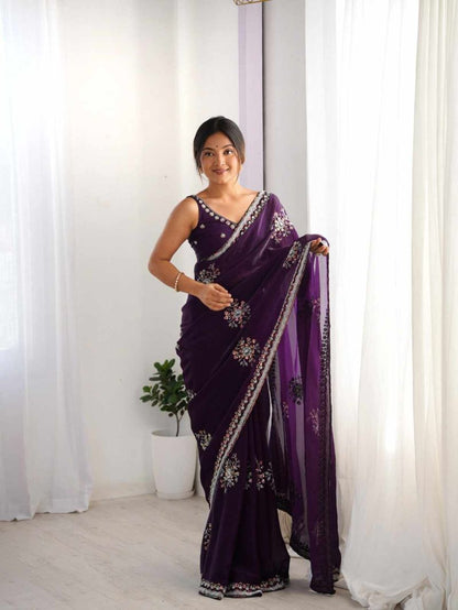 Space Silk Original Beads Work Party Saree