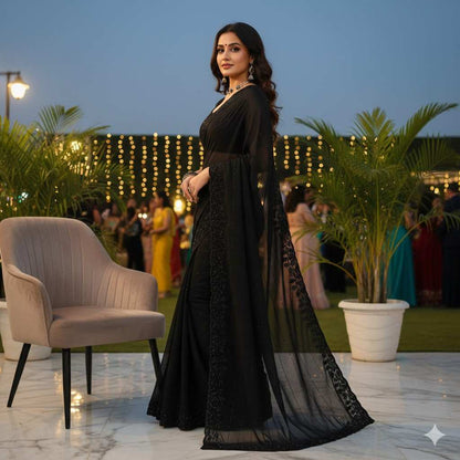 Black Beads Grand Party Wear Saree