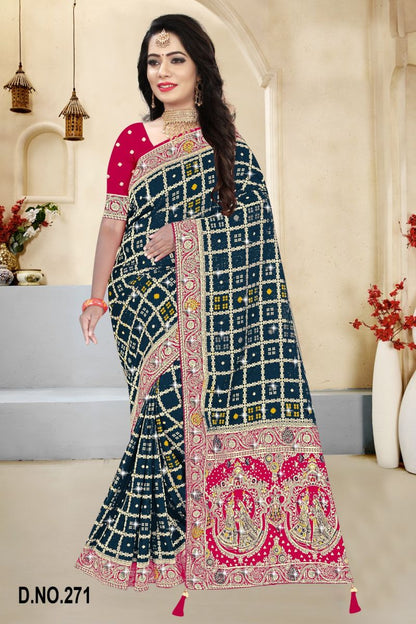 Satin Contrast Pallu Saree with Swarovski Detailing