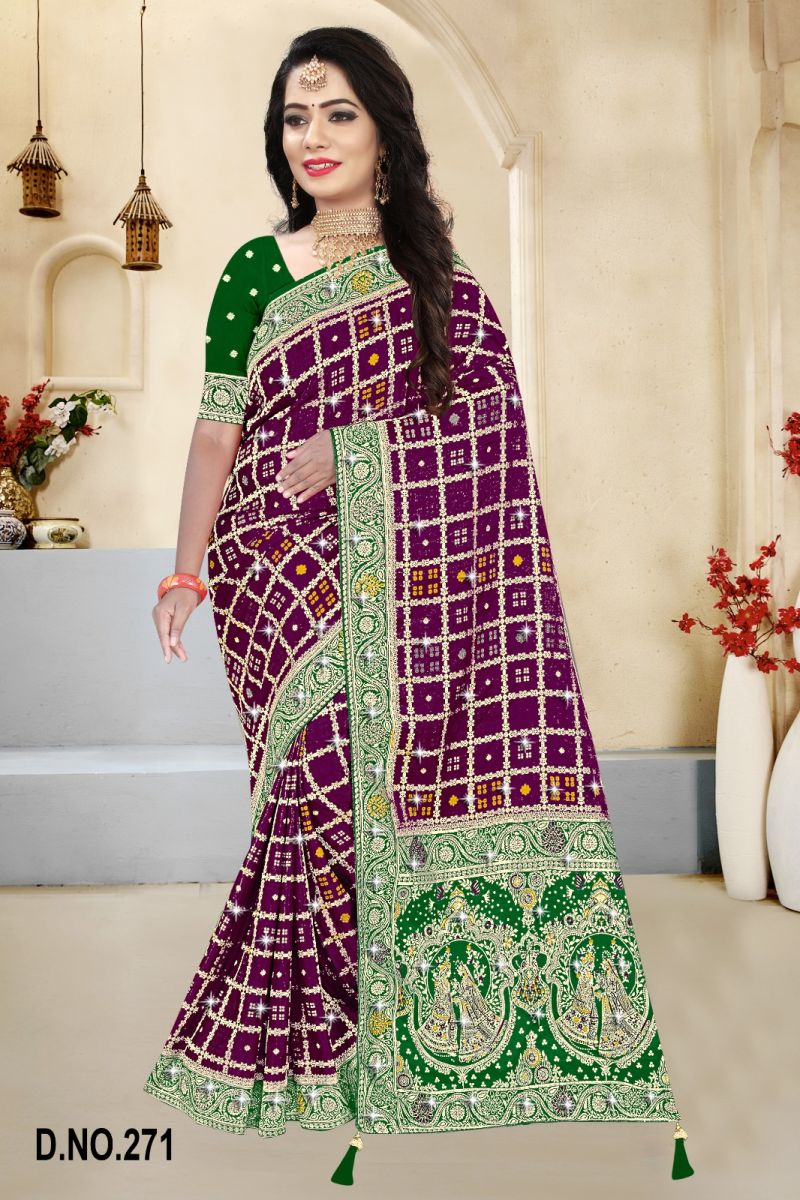 Satin Contrast Pallu Saree with Swarovski Detailing