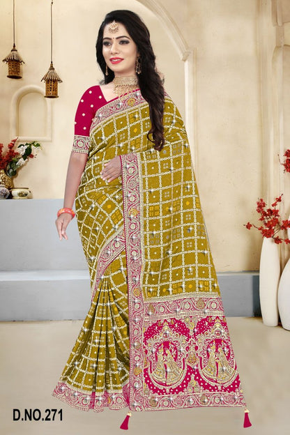 Satin Contrast Pallu Saree with Swarovski Detailing